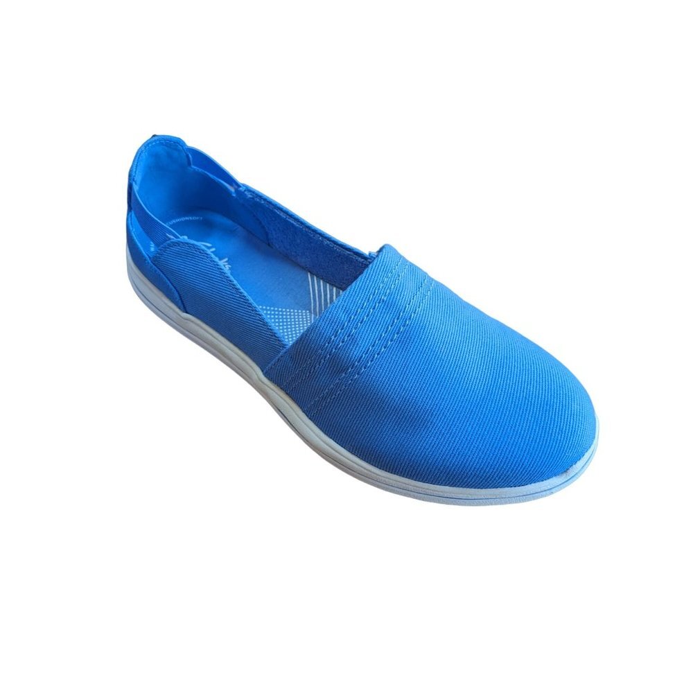 Clarks Womens Cloudsteppers Slip On Shoes Size 10 Wide Blue Cushion Canvas - Picture 2 of 6
